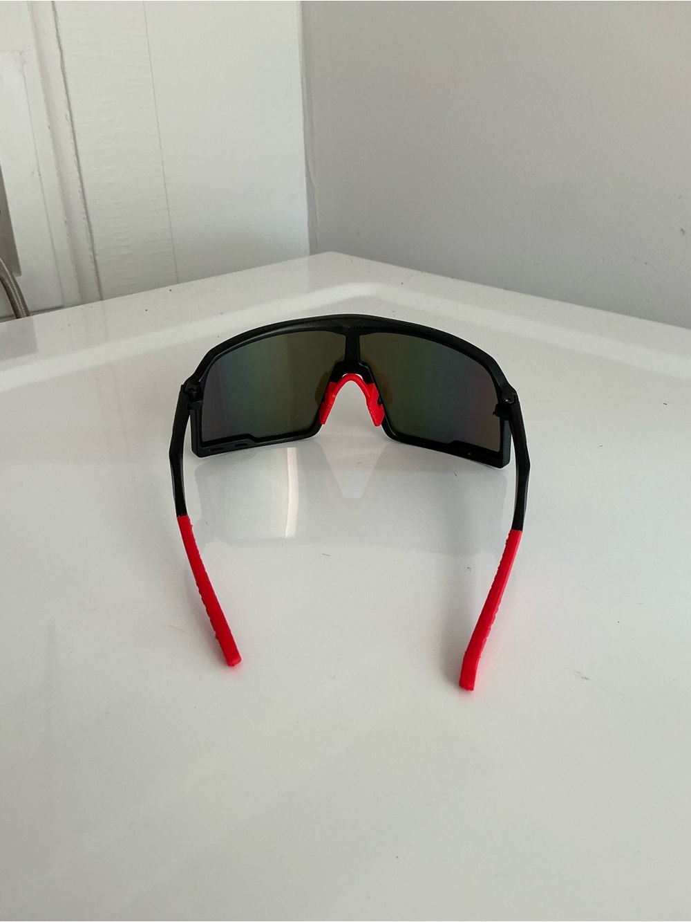 Men's Sports Wrap Sunglasses - Red/Black Frame with Mirrored Orange Lens - Picture 3 of 7
